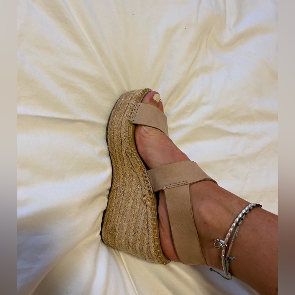 Wedges, Size 7, Light Pink/Tan Color with woven bottoms